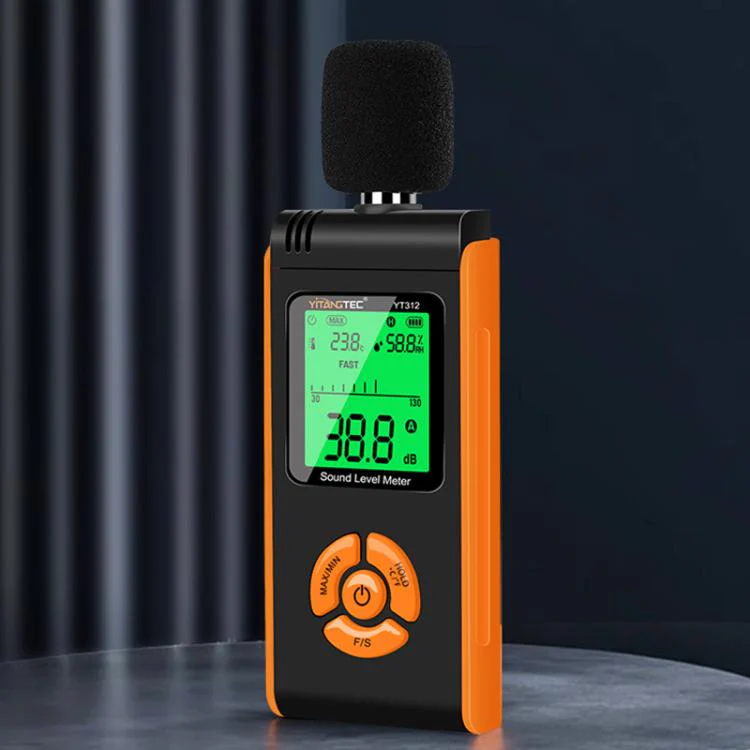 YT312 High Precision Digital Sound Level Meter Support Temperature and Humidity Measurement(Black Orange)