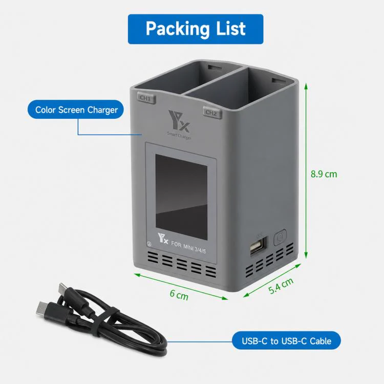 YX 100W Dual Charger with Color LCD Screen for DJI Mini 5/4/3 Pro Smart Flight Battery Charging Hub - Image 12
