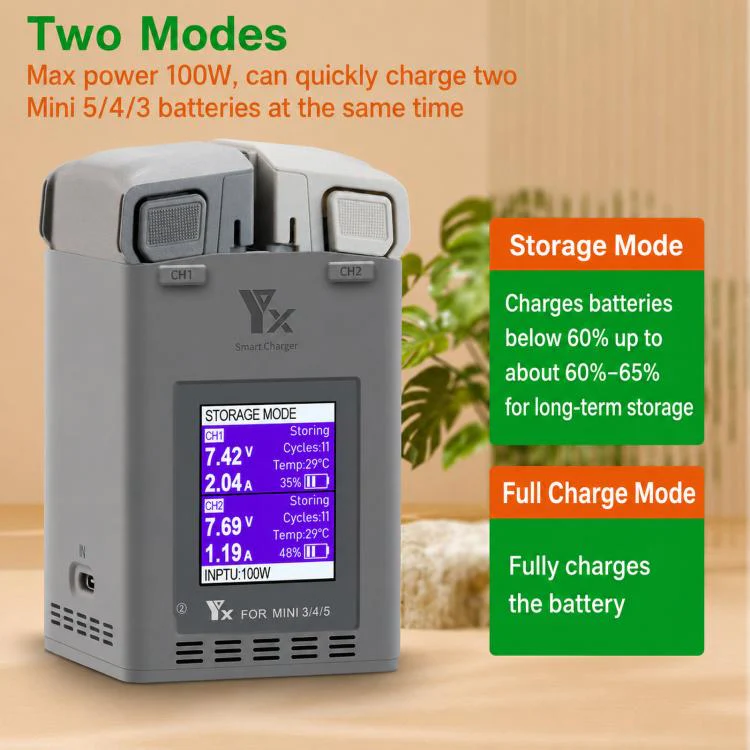 YX 100W Dual Charger with Color LCD Screen for DJI Mini 5/4/3 Pro Smart Flight Battery Charging Hub - Image 5