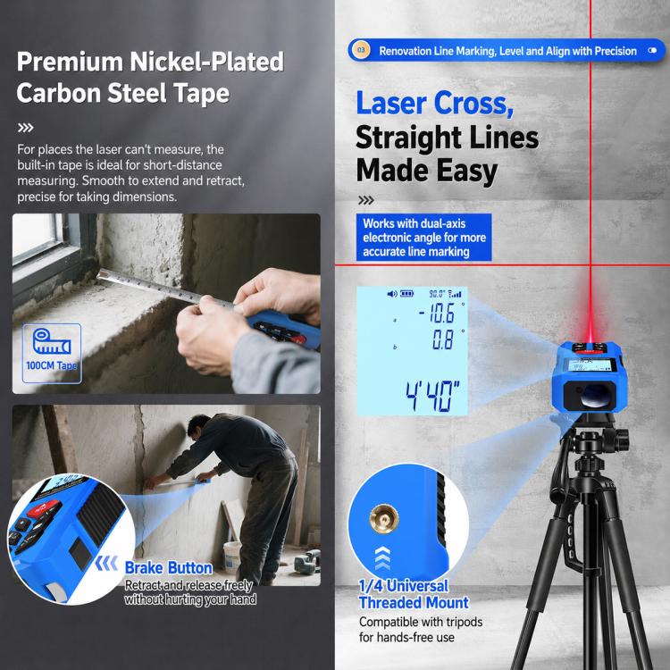 ZHENBING N1 Advanced Version Handheld Cross Line Infrared Laser Distance Meter, Measuring Distance:120m(Blue) - Image 8