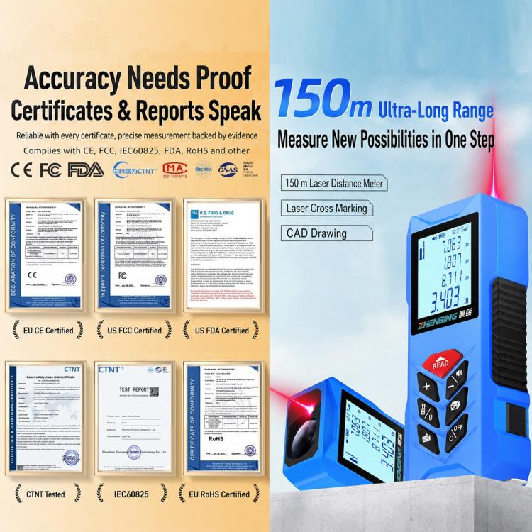 ZHENBING N1 Advanced Version Handheld Cross Line Infrared Laser Distance Meter, Measuring Distance:50m(Blue) - Image 6