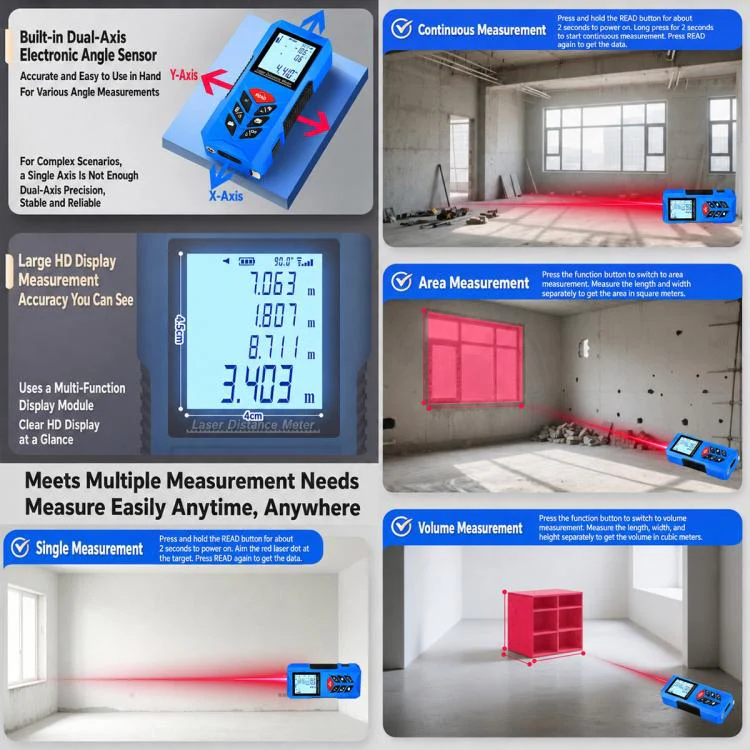 ZHENBING N1 Advanced Version Handheld Cross Line Infrared Laser Distance Meter, Measuring Distance:70m(Blue) - Image 12