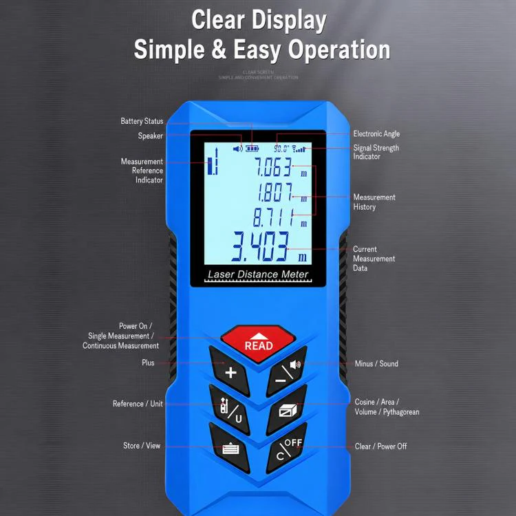 ZHENBING N1 Advanced Version Handheld Cross Line Infrared Laser Distance Meter, Measuring Distance:70m(Blue) - Image 5