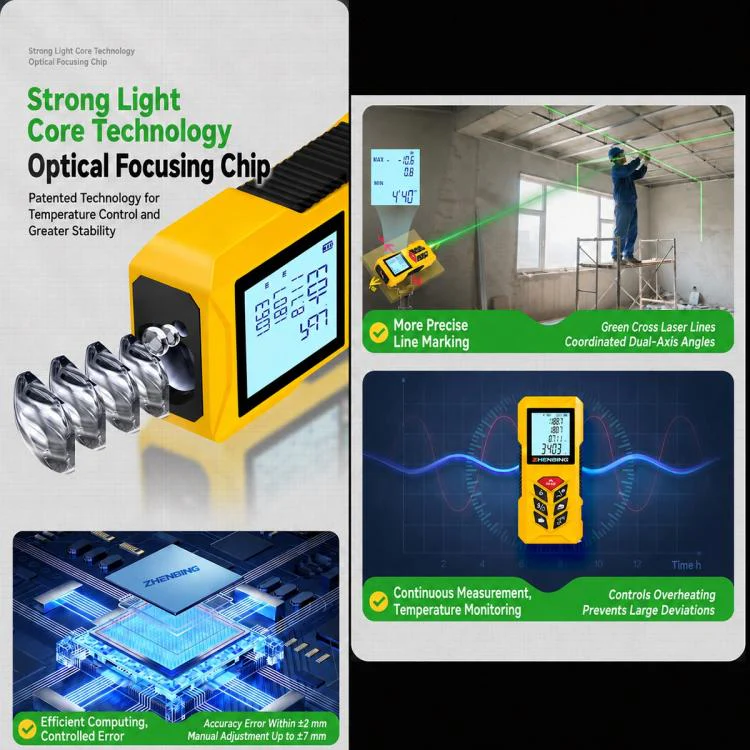ZHENBING N1 Advanced Version Handheld Green Cross Line Laser Distance Meter, Measuring Distance:150m(Yellow) - Image 9