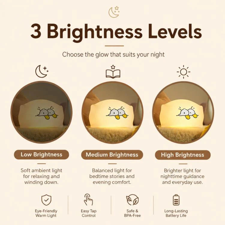 ZHL001Y Early To Bed Pillow Duck Night Light Touch Sensor Bedside Lamp(Warm Light) - Image 5