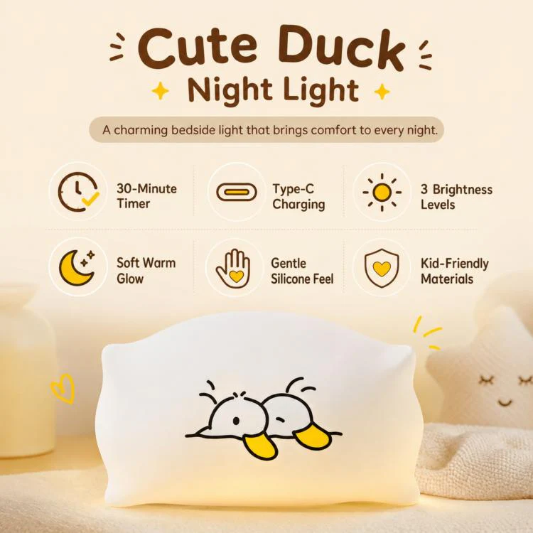 ZHL001Y Early To Bed Pillow Duck Night Light Touch Sensor Bedside Lamp(Warm Light) - Image 8