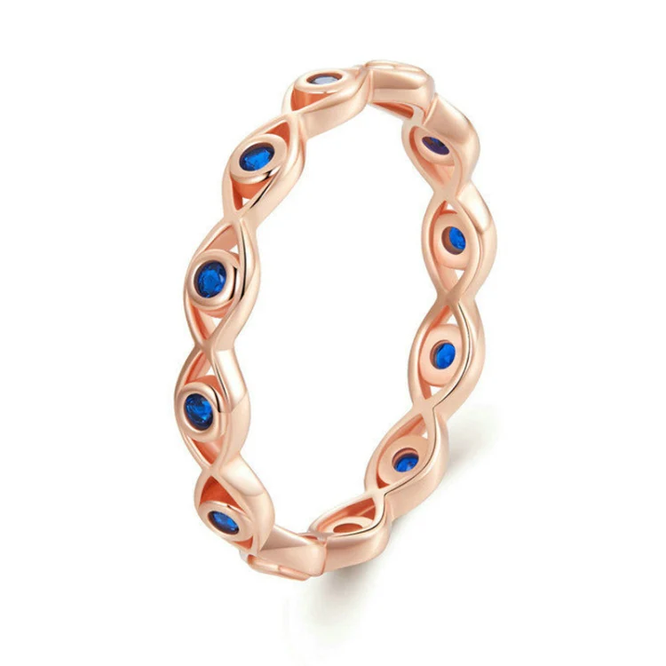 Zircon Lucky Eye Sterling Silver S925 Ring, Size: No.8(Rose Gold Plated)
