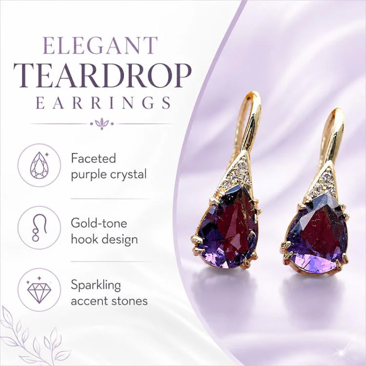 Zircon Teardrop Dangle Earrings for Women(Purple) - Image 3