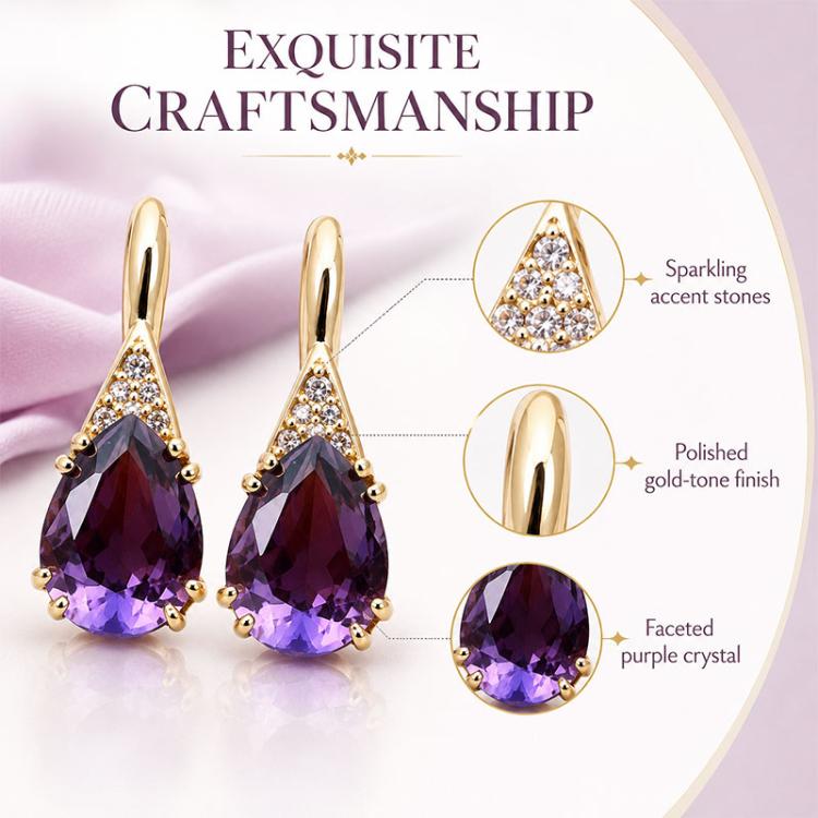 Zircon Teardrop Dangle Earrings for Women(Purple) - Image 8