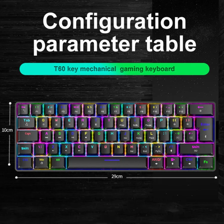 ZIYOU LANG T60 62-Key RGB Luminous Mechanical Wired Keyboard, Cable Length:1.5m(Black Tea Shaft) - Image 5