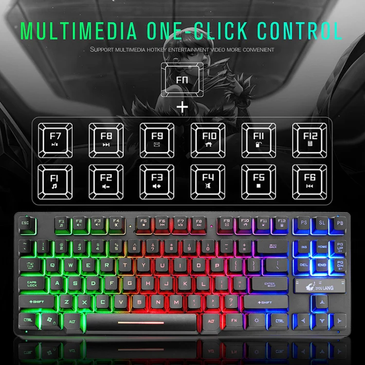 ZIYOULANG K16 87 Keys Colorful Mixed Light Gaming Notebook Manipulator Keyboard, Cable Length: 1.5m - Image 8