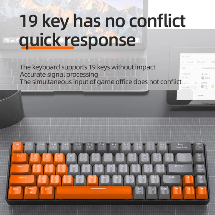 ZIYOULANG K68 Bluetooth / Wired Dual-Mode Portuguese Mechanical Keyboard(Dark Gray Red Switch) - Image 4