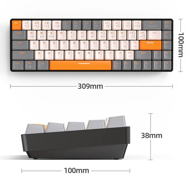 ZIYOULANG K68 Bluetooth / Wired Dual-Mode Portuguese Mechanical Keyboard(Dark Gray Red Switch) - Image 9