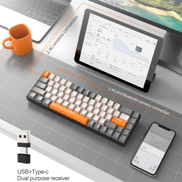 ZIYOULANG K68 Bluetooth / Wired Dual-Mode Portuguese Mechanical Keyboard(Milkshake Red Switch) - Image 2